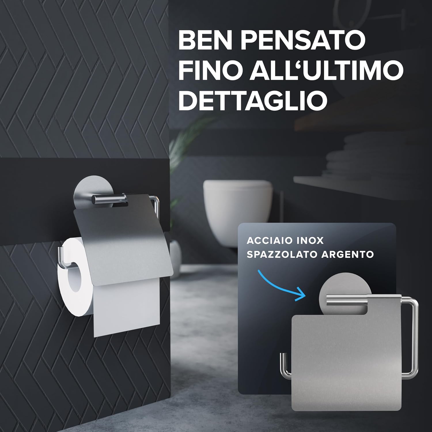 Thumbnail 4 de Ovimar Portarotolo Hanstholm senza foratura in acciaio inox argento – con coperchio e chiusura morbida
