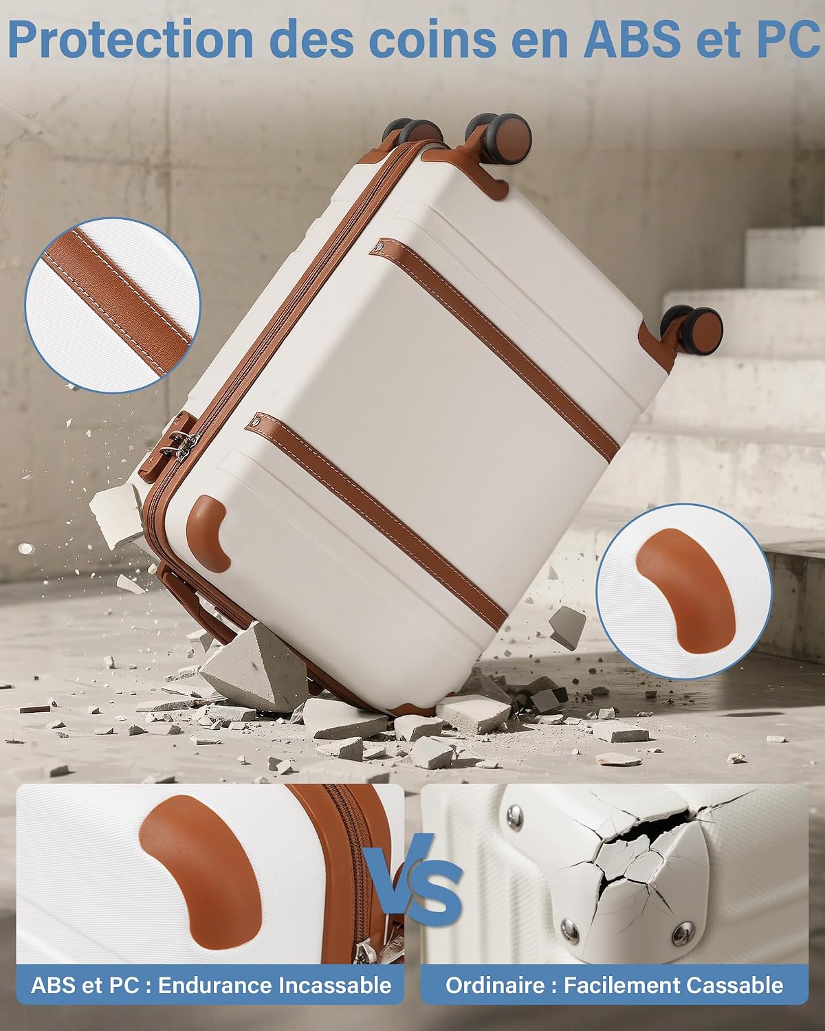 Detalle de Coolife Valise cabine 55x35x20 cm – bagage cabine rigide PC+ABS compatible Ryanair et EasyJet
