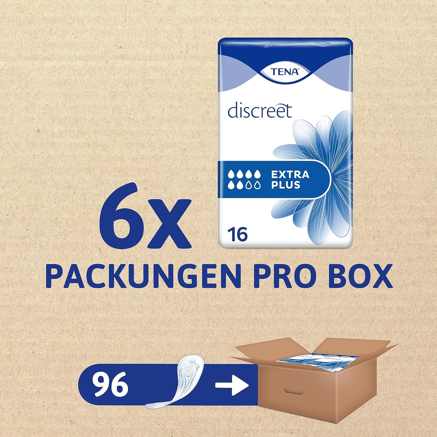 Thumbnail 1 de TENA Discreet Extra Plus – 96 Einlagen im Monatspaket, einzeln verpackt (6 x 16 Stück)