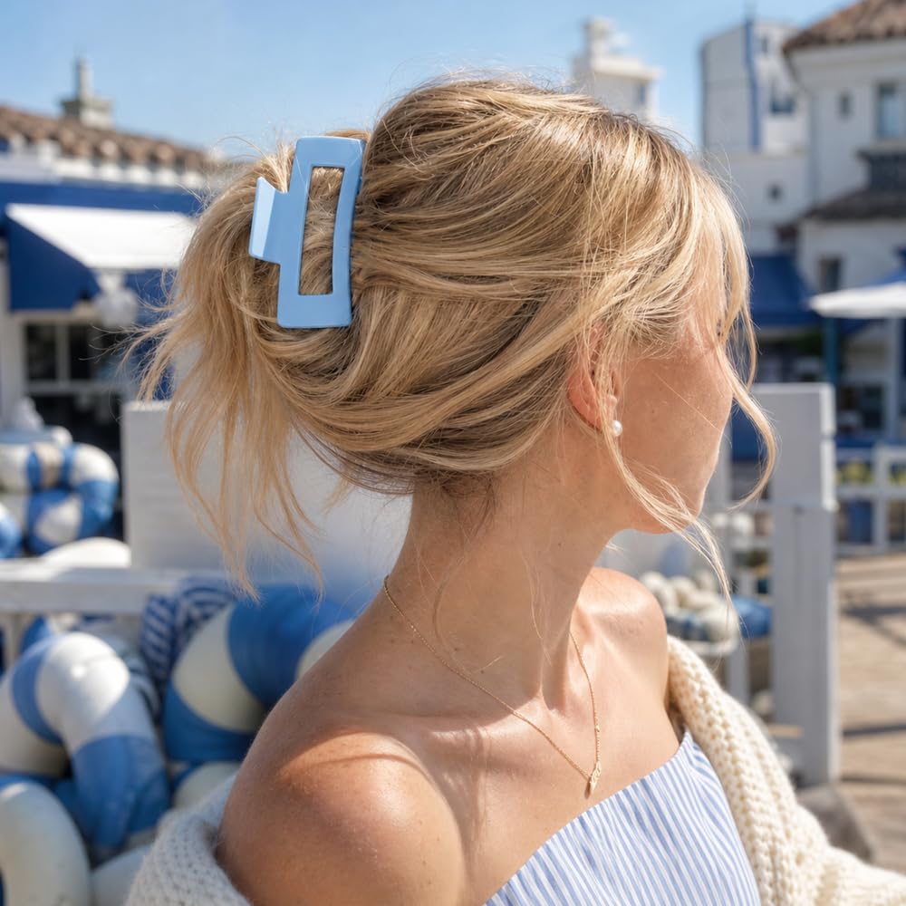 Detalle 2 de TOCESS 4-Inch Light Blue Hair Claw Clips, Matte Square, 8-Pack