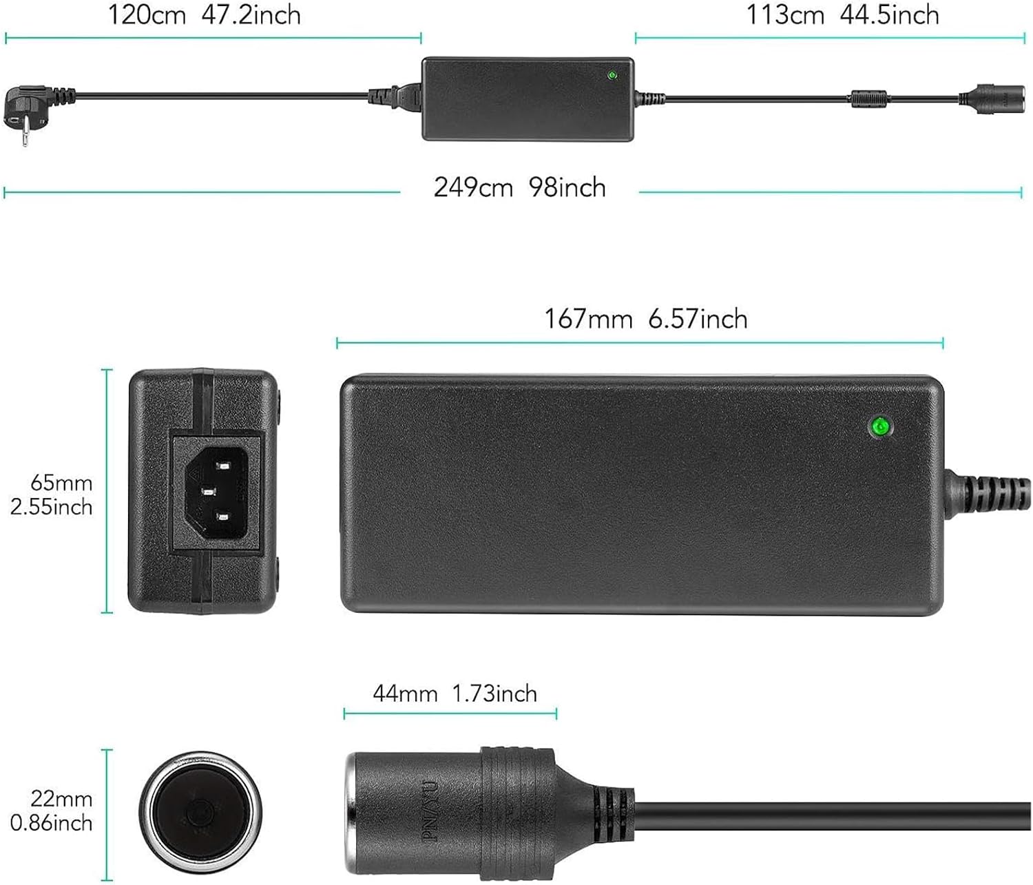 Thumbnail 6 de AGPTEK Chargeur Secteur 15A 180W AC→DC pour voiture