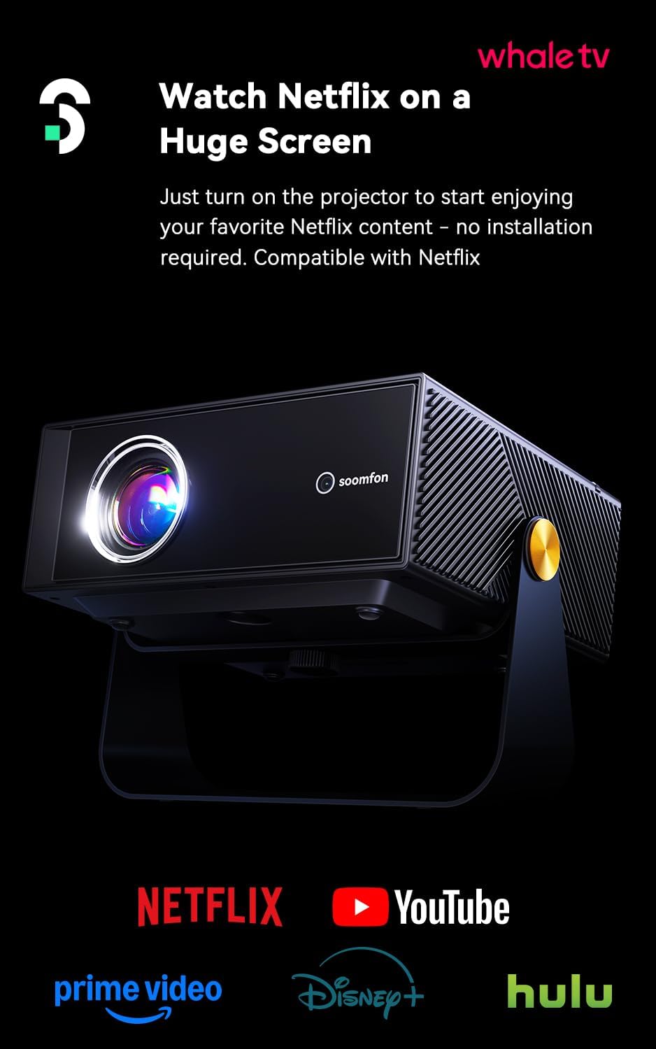 Thumbnail 1 de SOOMFON SK3 Smart Projector (4K supported) with HDR10, WiFi & Bluetooth, Auto Focus & Keystone