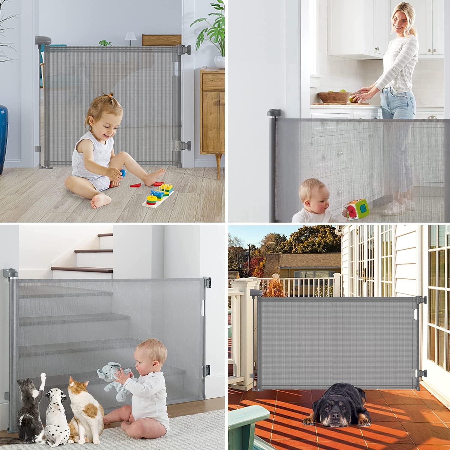 Thumbnail 6 de Retractable Stair Gate (Upgraded, 140cm) – one-hand operation safety gate for baby & dogs, grey