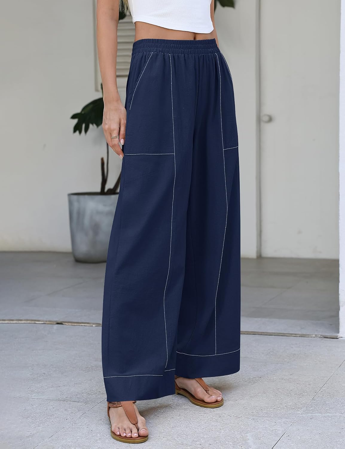 Thumbnail 2 de Rapbin Women's Elastic Waist Palazzo Pants: Casual Wide-Leg Lounge Trousers with Pockets