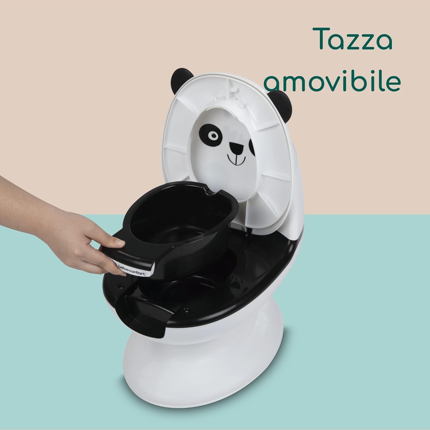 Detalle de Bebeconfort WC Mini Size vasino bambini 1-4 anni (0-20 kg) Black & White con suono scarico e tazza rimovibile