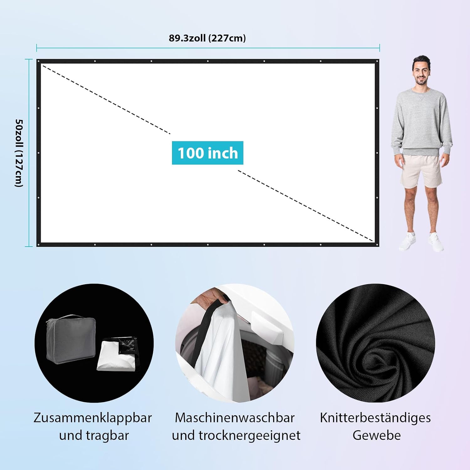 Detalle de Beamer Leinwand 100 Zoll Outdoor von LEORFI – Tragbare, faltbare Projektionswand für Indoor & Outdoor