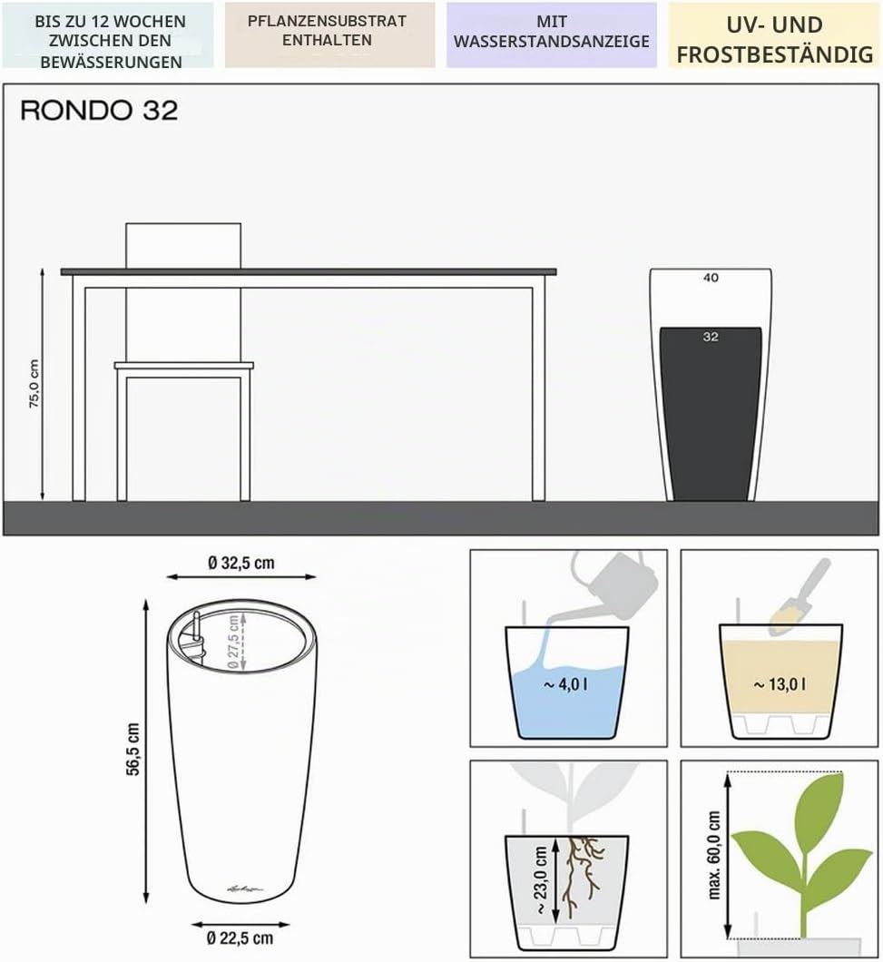 Detalle 2 de LECHUZA RONDO Premium 32 weiß hochglanz