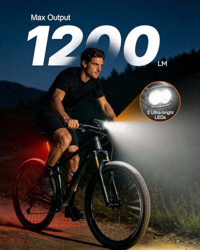 Detalle 2 de Mohard 1200LM Bike Lights with 2 Super Bright LEDs (Front 1200 Lumen, 2600mAh, Rear 350m) with USB-C Rechargeable