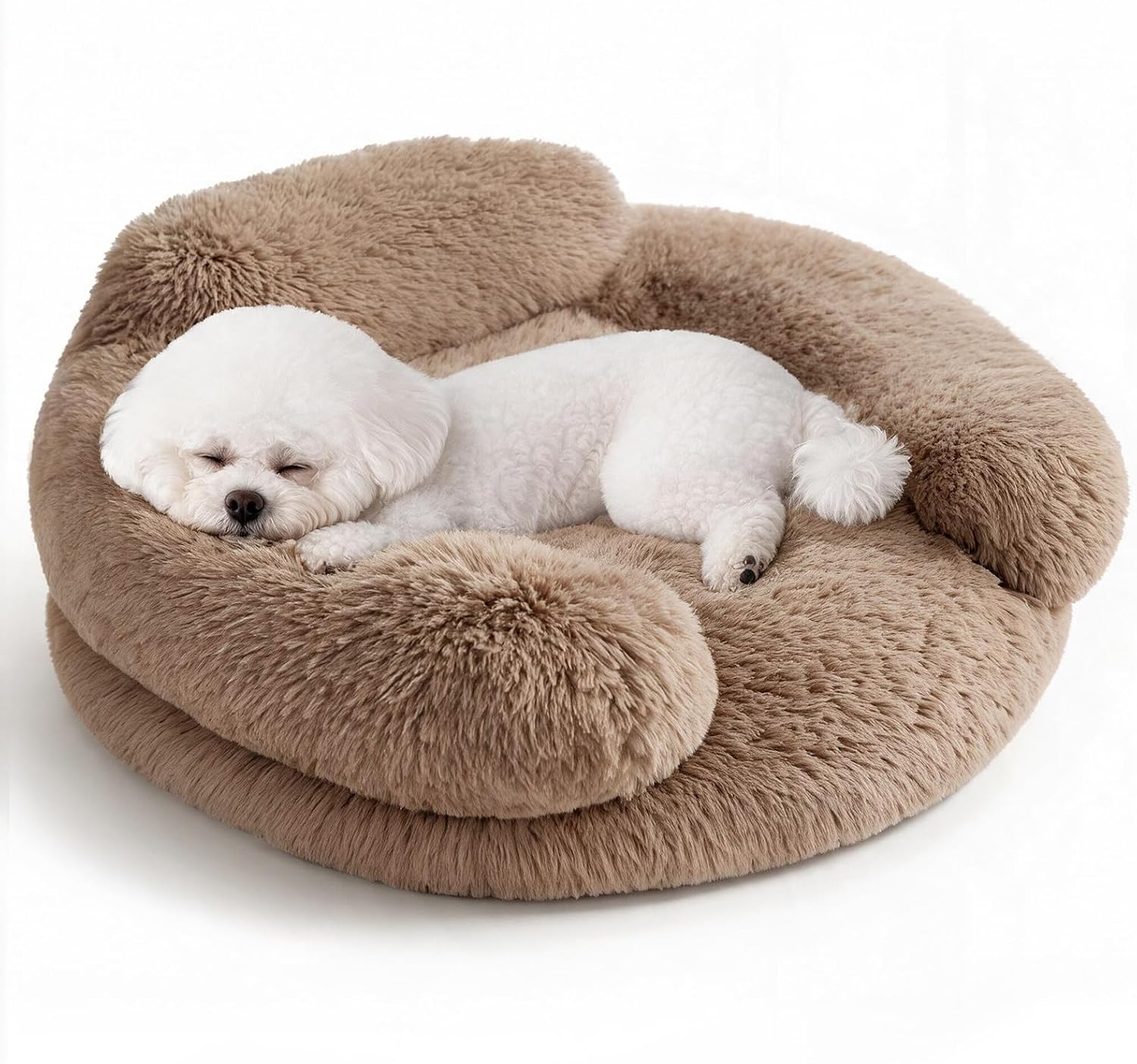 Detalle de EHEYCIGA ECUS26PPT23SA25S Donut Dog Bed, 23 x 23-Inch Faux Fur, Camel