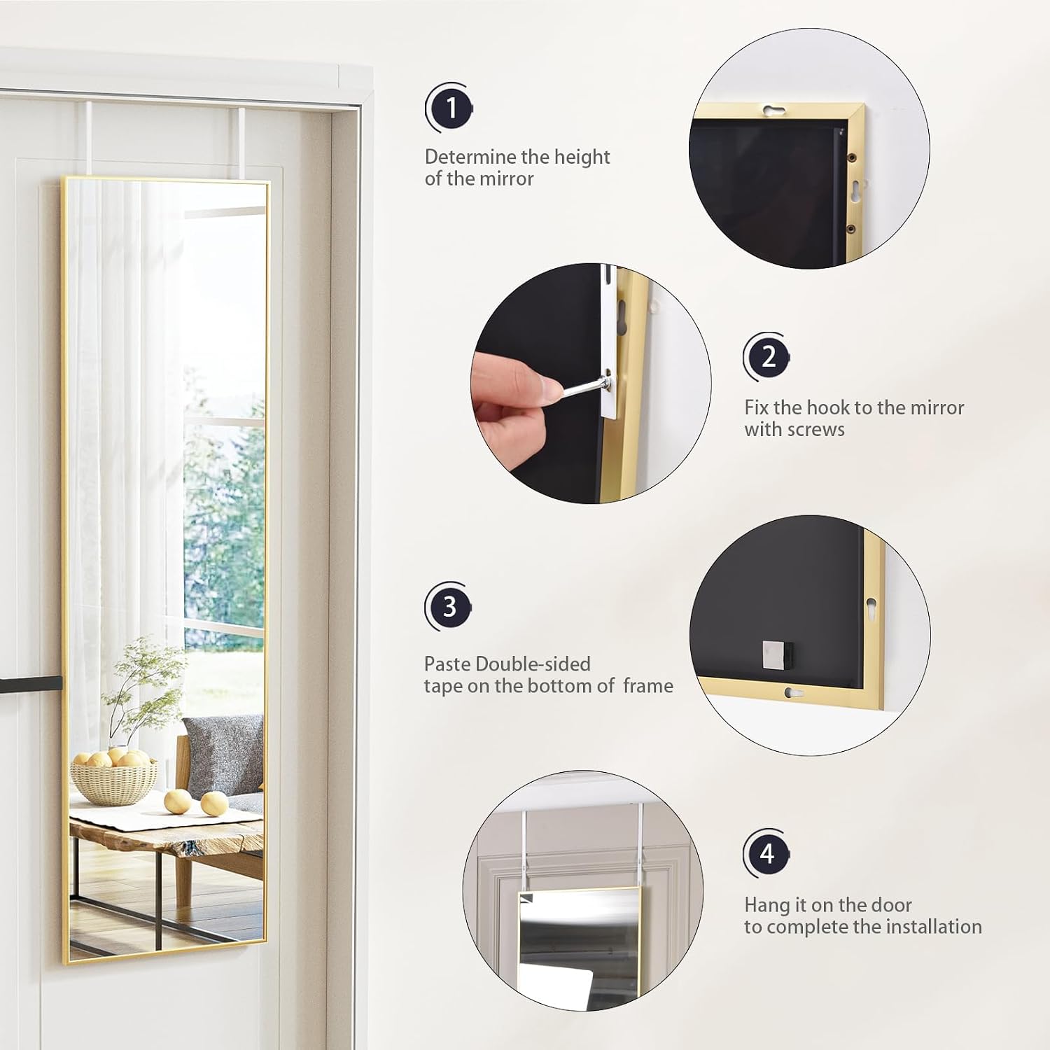 Detalle 1 de BEAUTYPEAK 16" x 50" Full-Length Mirror, Gold Aluminum Frame