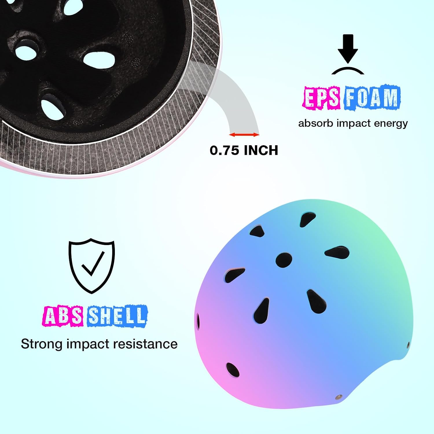 Detalle de Color Gradient Adjustable Kids Bike Helmet with Knee and Elbow Pads (Ages 3–14) with 7-in-1 Protective Gear