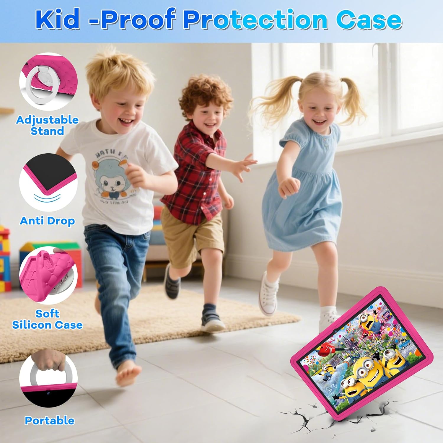 Detalle de DMOAO Kinder Tablet 10 Zoll – Android 15, 30 GB RAM, 64 GB ROM, Erweiterbarer Speicher bis 2 TB, 360° Ständer, EVA Schutzhülle