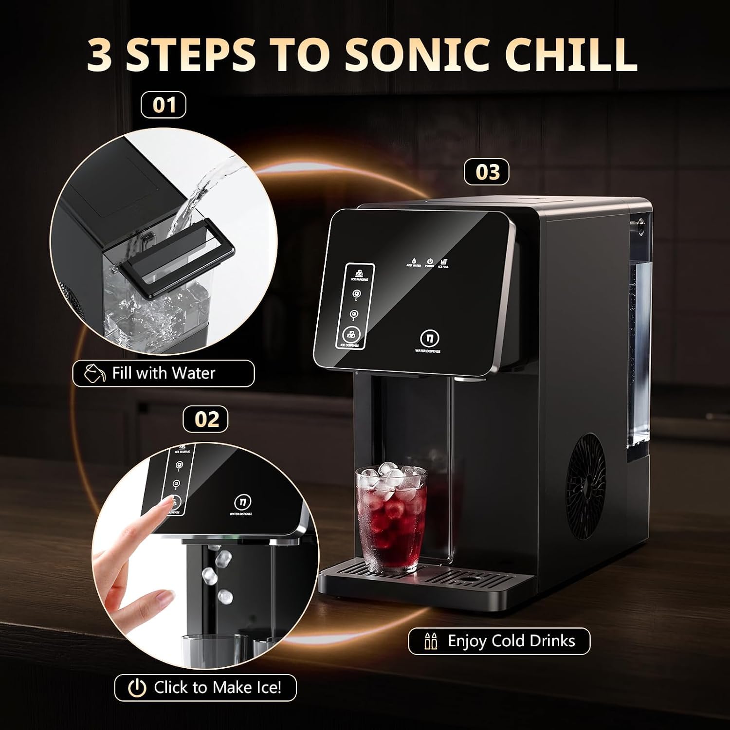 Detalle de COWSAR HZBY-12 2-in-1 Countertop Ice Maker and Cold Water Dispenser