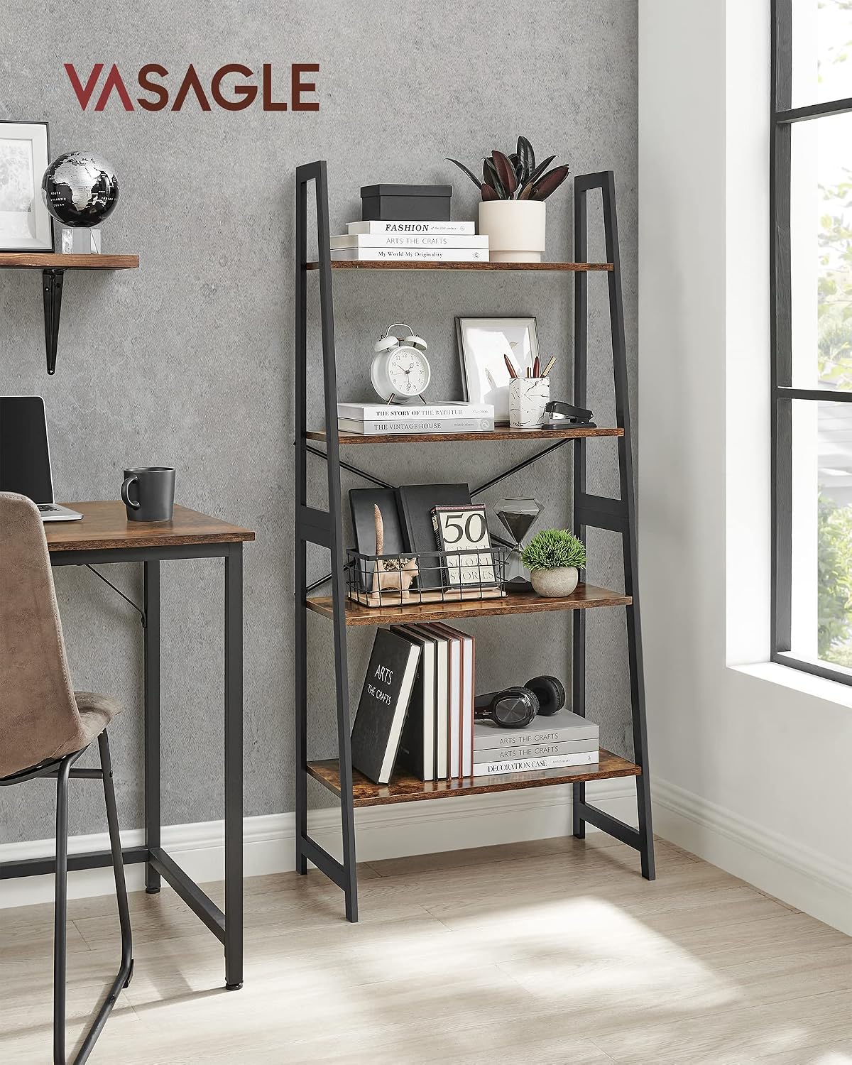 Thumbnail 1 de VASAGLE BCB020B01V1 4-Tier Ladder Shelf in Bamboo and MDF, Brown-Black