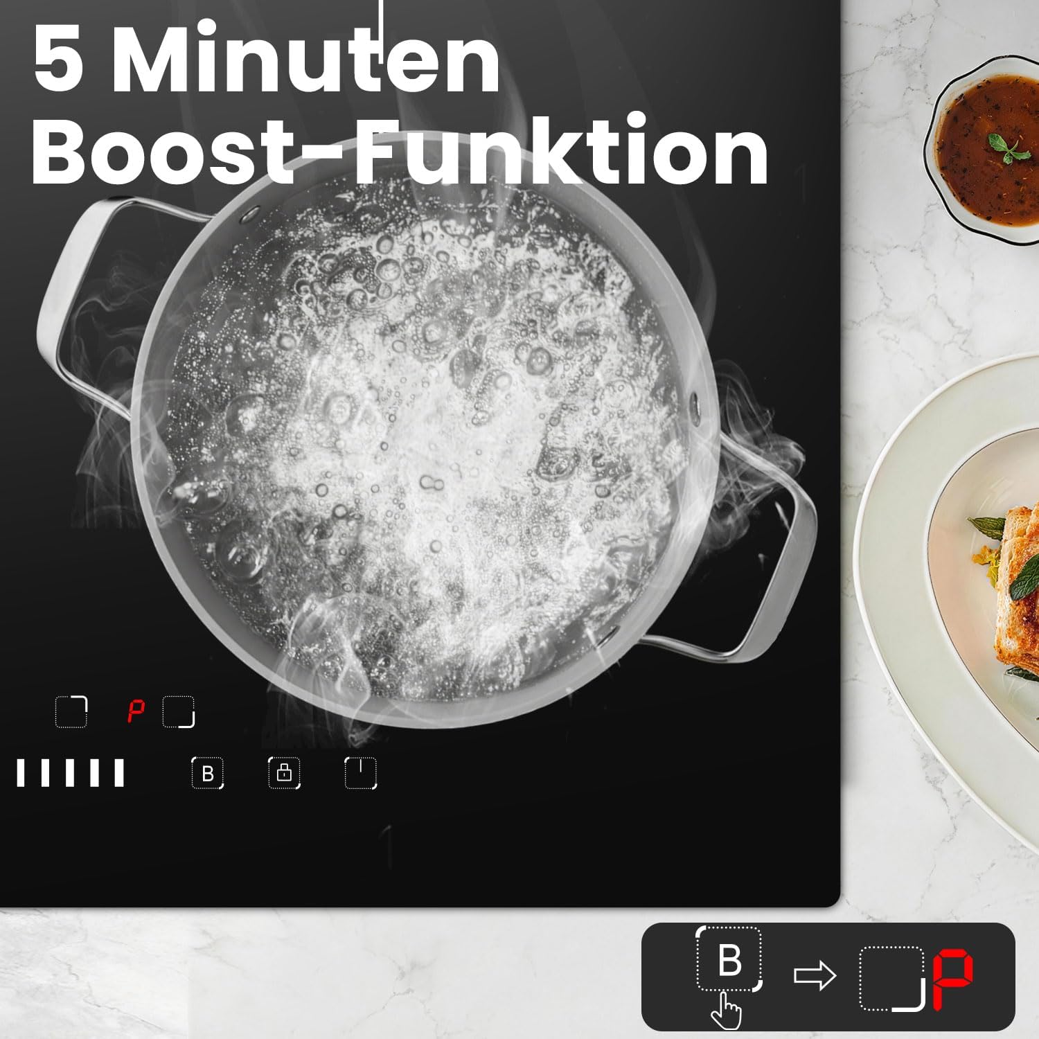 Thumbnail 4 de Karinear Induktionskochfeld 4 Zonen (7200 W) mit Flexzone, 60 cm autark – Schieberegler, Boost & Timer