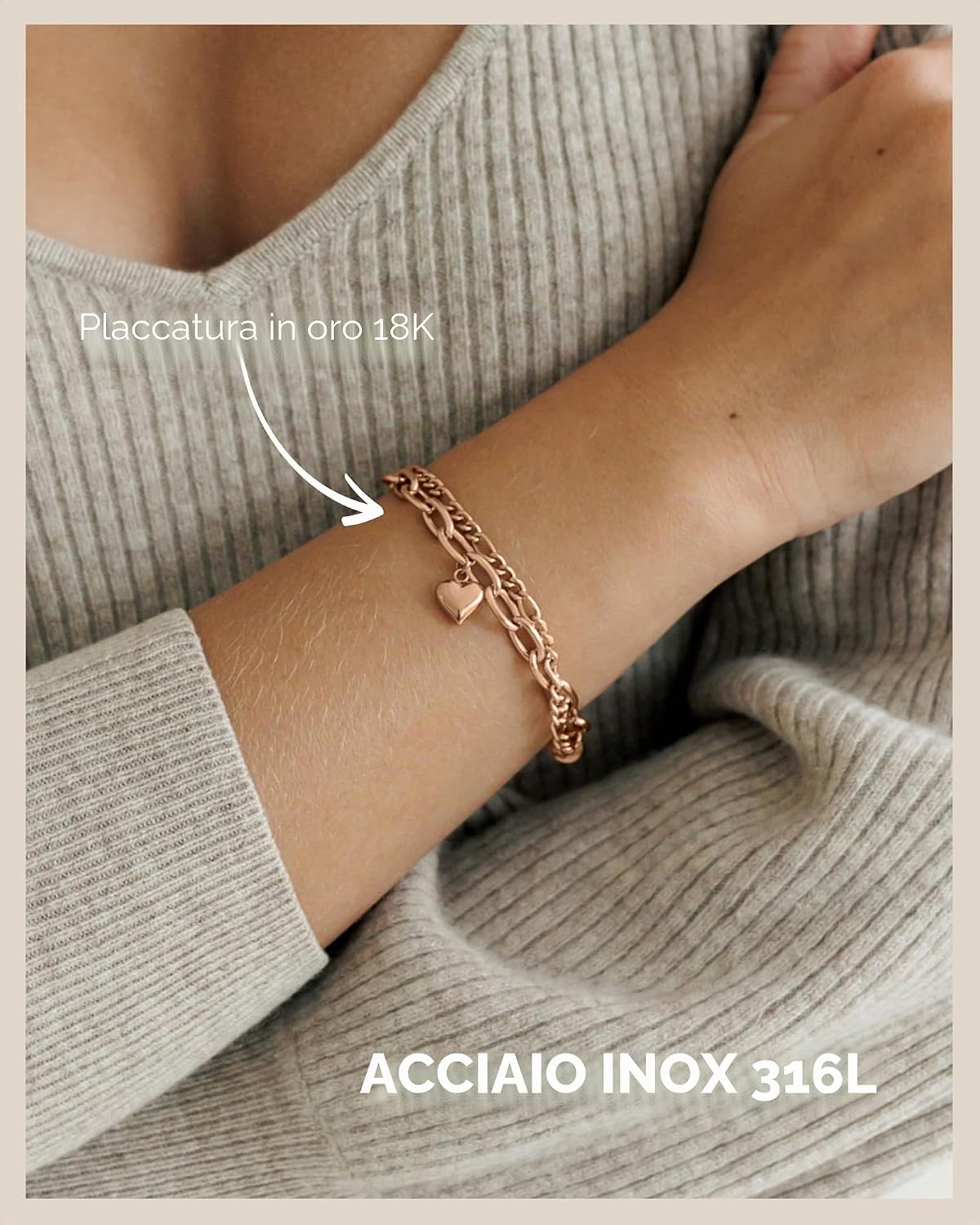 Detalle de Bracciale cuore regolabile 15,5–20,5 cm ❤