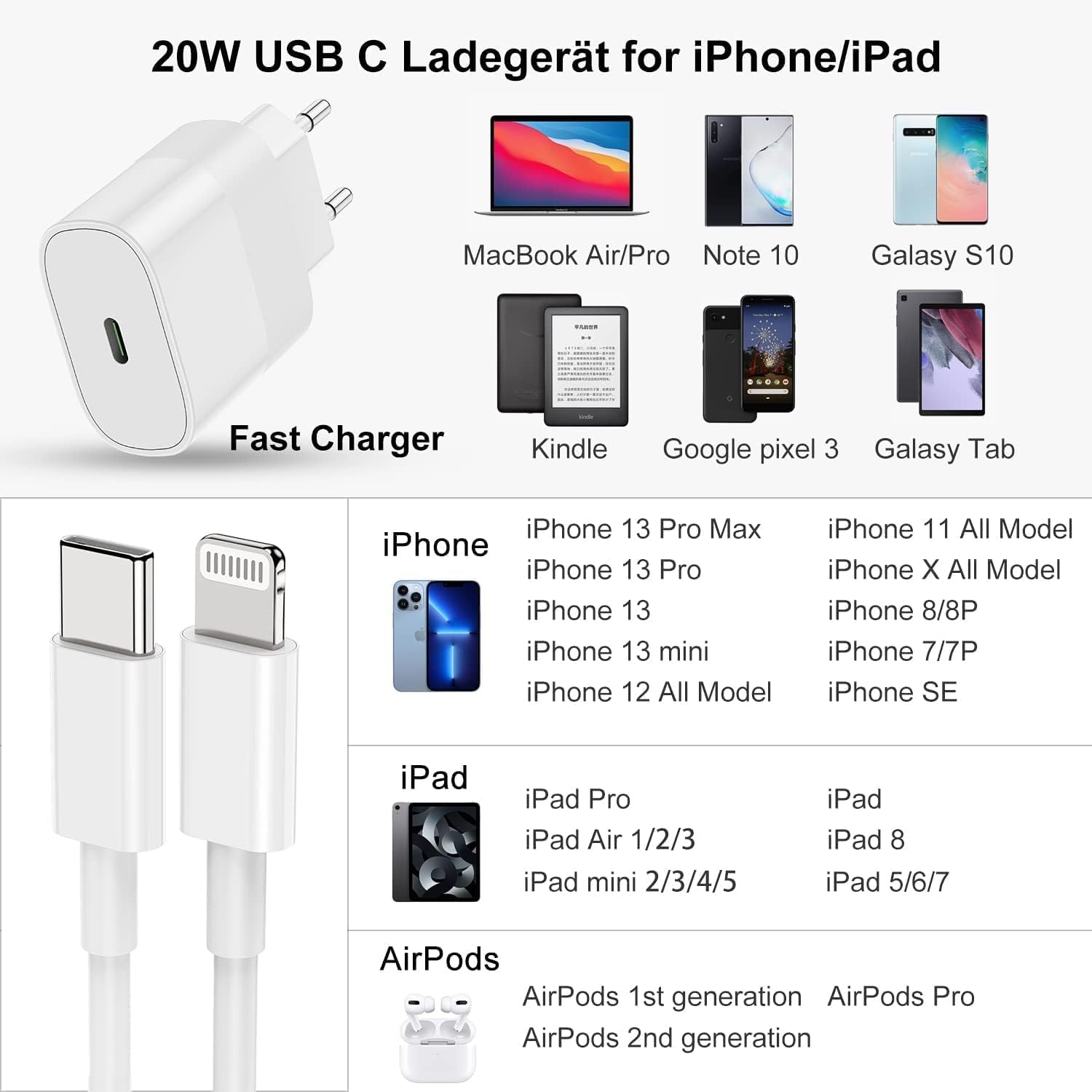 Detalle 2 de iPhone Ladekabel 20W Schnellladegerät