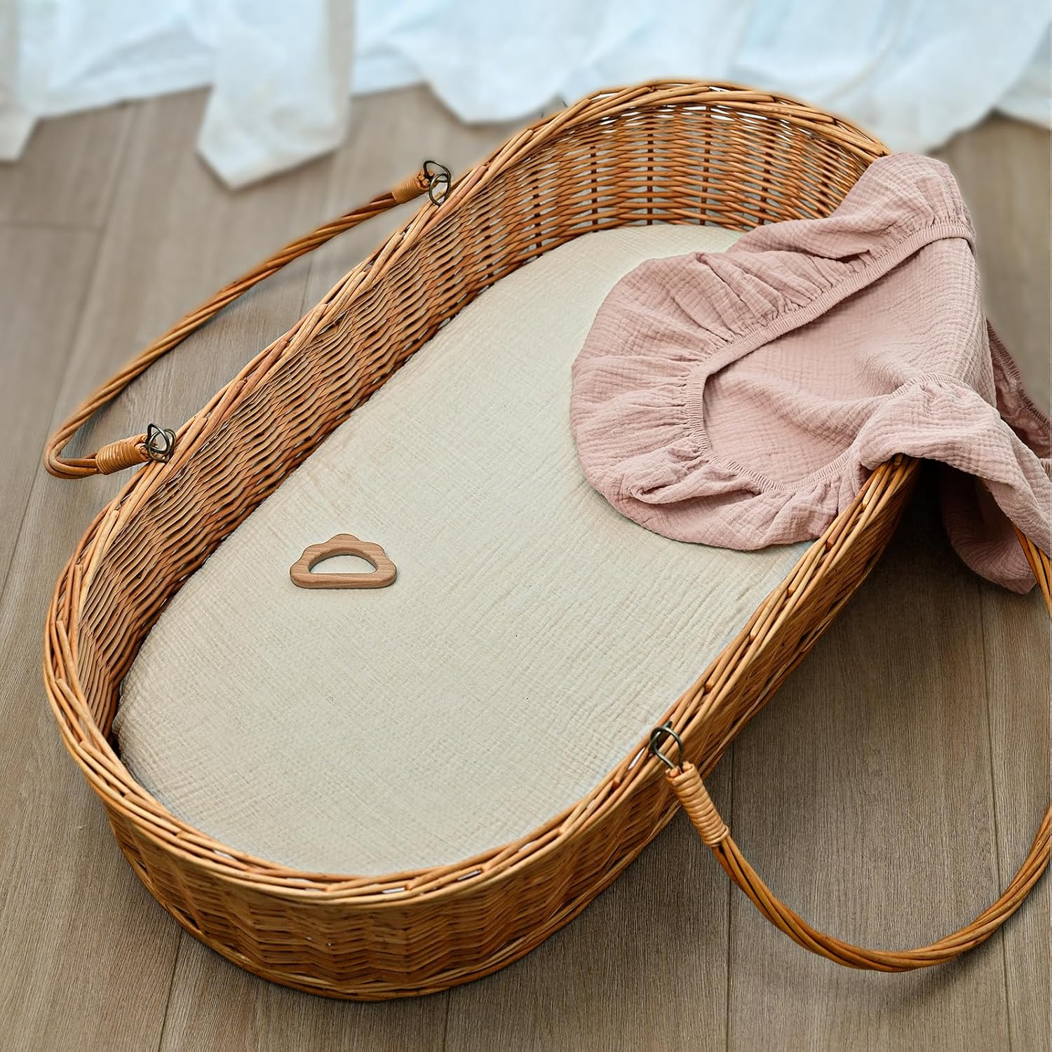 Detalle de Soarwg Kids muslin fitted sheets pram pack of 2 (83 x 43 cm) – Moses basket & bassinet bedding