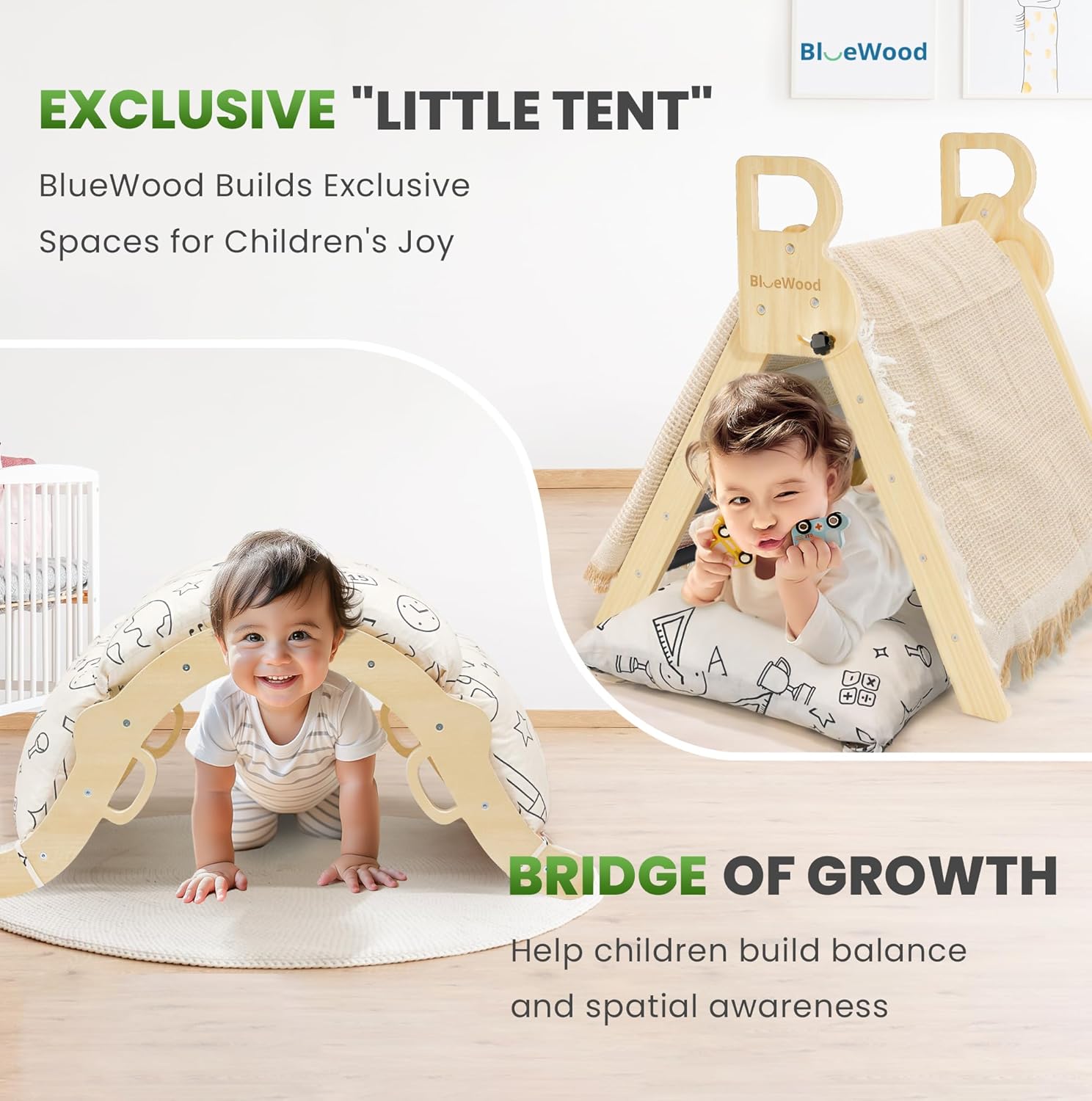 Thumbnail 1 de BlueWood Pikler Triangle Set with Cushion — 8-in-1 Montessori-Inspired Climbing Toy