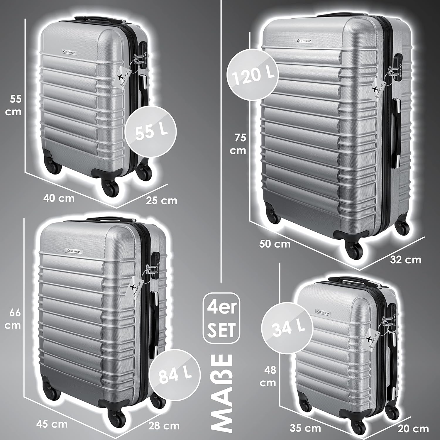 Detalle 2 de KESSER® Set de 4 Maletas Rígidas con Accesorios ✈