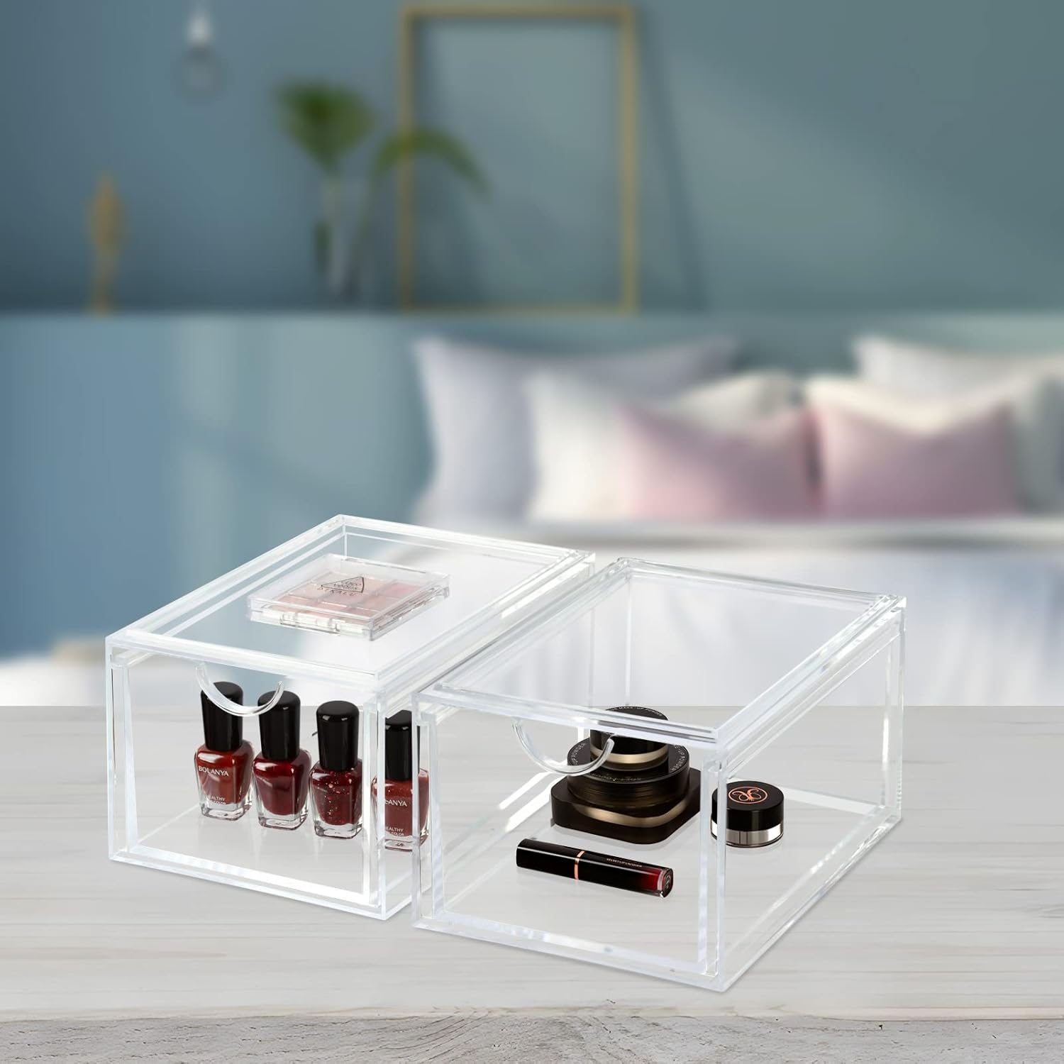 Thumbnail 1 de ECOSEAO Stackable Cosmetic Organizer Drawers – Clear Acrylic, 2-Pack