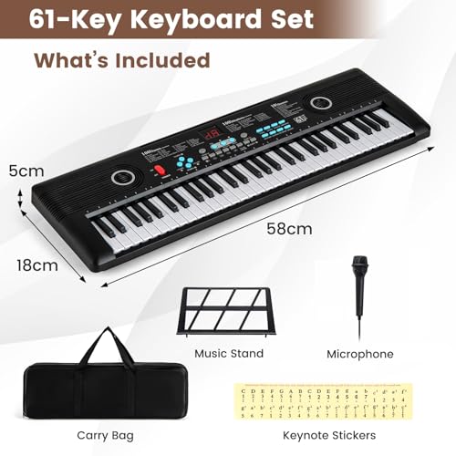 Detalle de COSTWAY 61 Key Keyboard Piano: Portable Digital Piano for Beginners (Black)