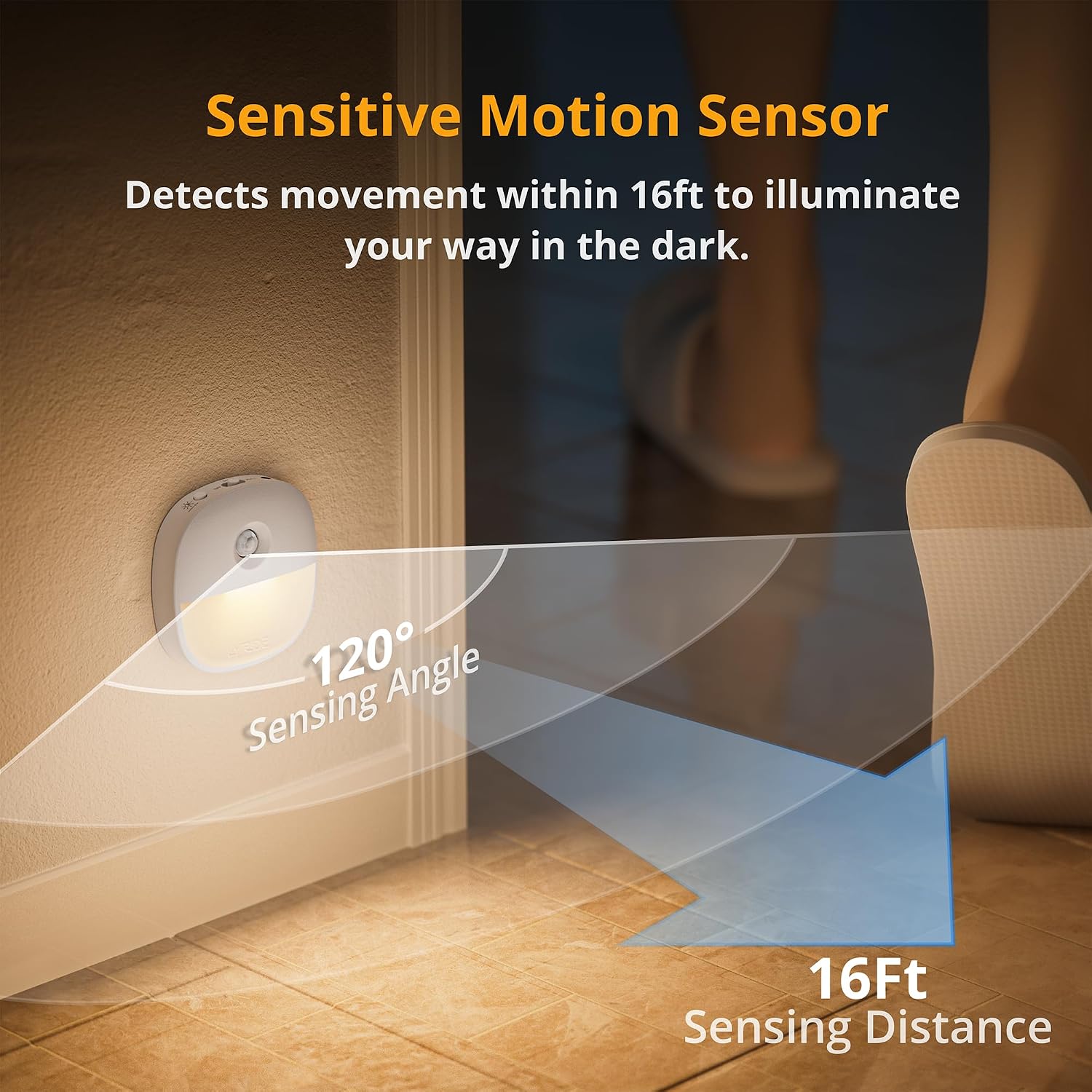 Detalle de Lyridz Motion Sensor Night Lights (3 Pack) – USB Rechargeable Warm White with AUTO mode