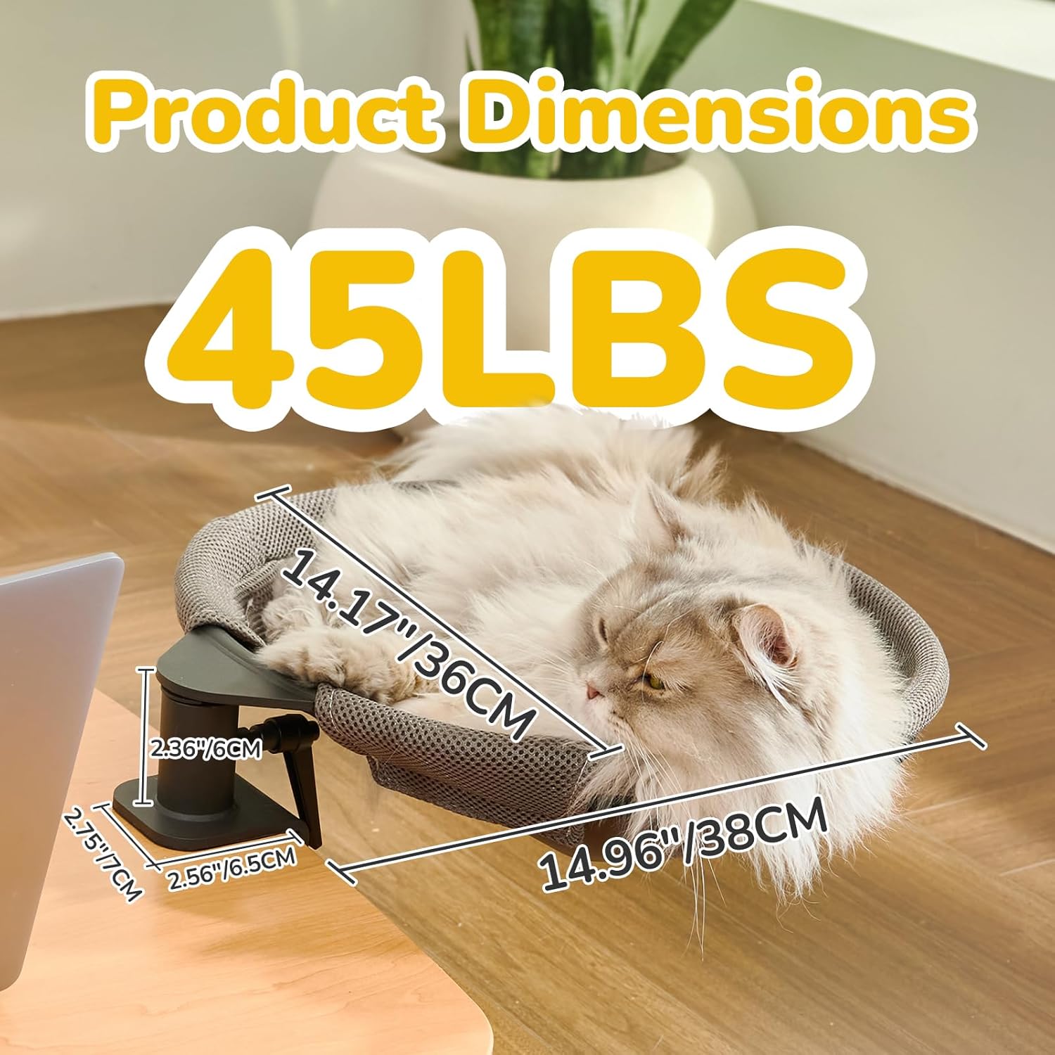 Detalle de CATISM Hängebett für Katzen – 360° drehbares Schreibtisch Katzenbett, 36×38 cm, Tragkraft bis 20 kg
