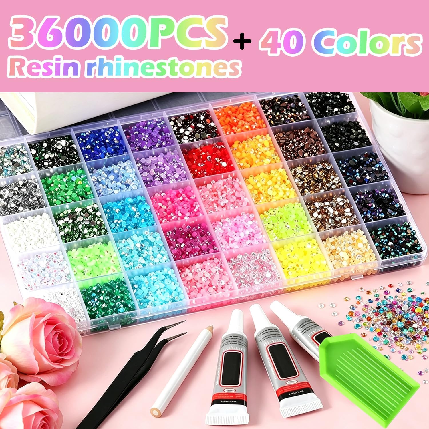 Detalle de NXPUXP 40 Colours Bedazzling Kit Resin Rhinestones 36000pcs