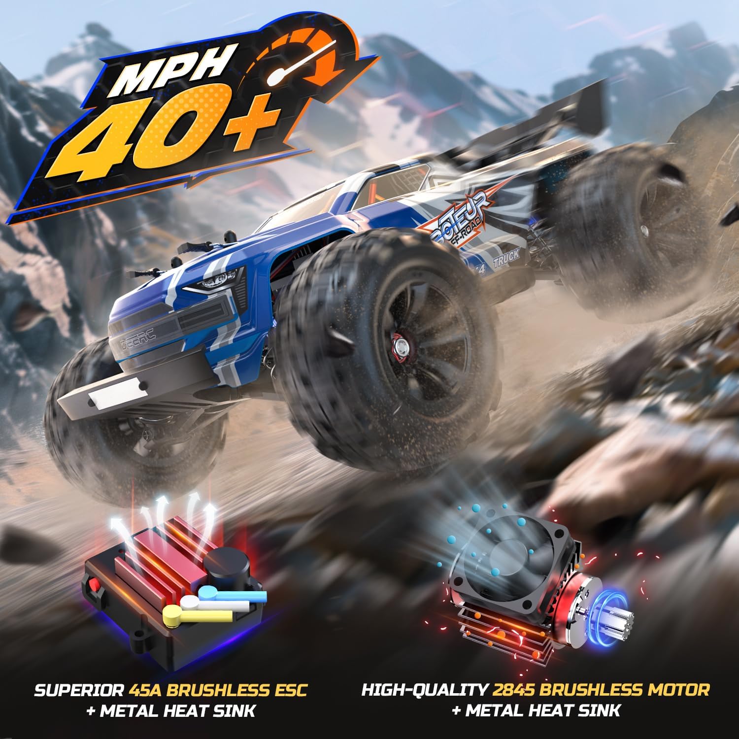 Thumbnail 1 de DEERC Brushless Extreme High Speed RC Truck 1:16 4X4 RTR (2 batteries) – off-road monster truck for adults