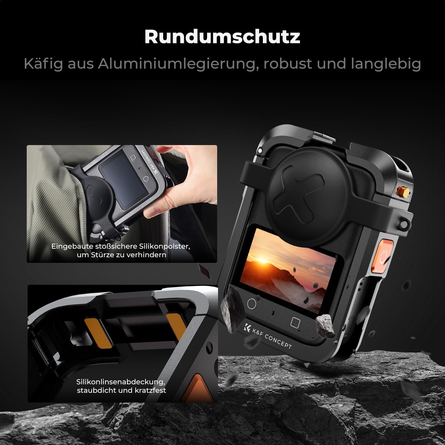 Thumbnail 5 de K&F CONCEPT Kamerakäfig für DJI Osmo 360 – Aluminium-Schutzgehäuse mit Silikon-Objektivabdeckung