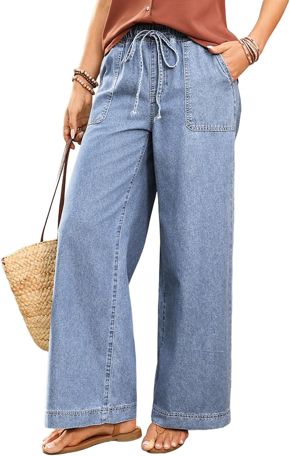 Detalle de SHEWIN Women's Wide-Leg Jeans, Cotton Blend