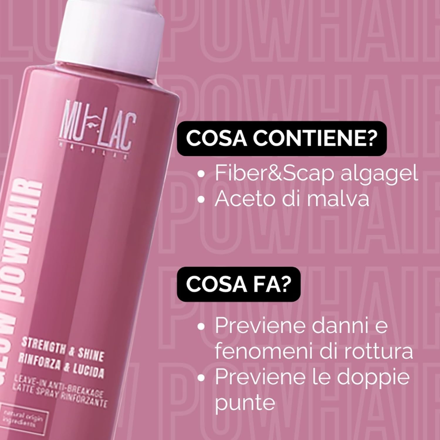 Detalle de MULAC Glow Powhair Latte Spray Rinforzante Leave-in Anti-Breakage a pH acido, senza risciacquo (150 ml)
