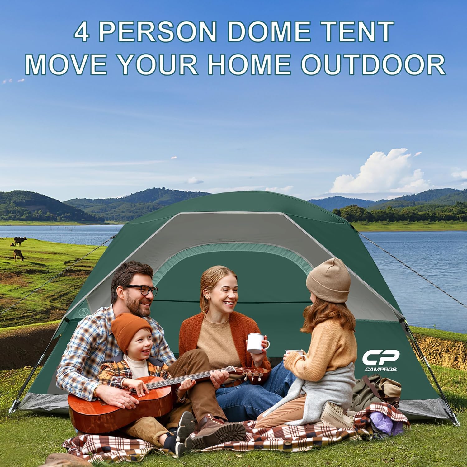 Detalle de CAMPROS CP Camping Tent 2/4/6 Person — Waterproof, Windproof Double Layer Dome Tent