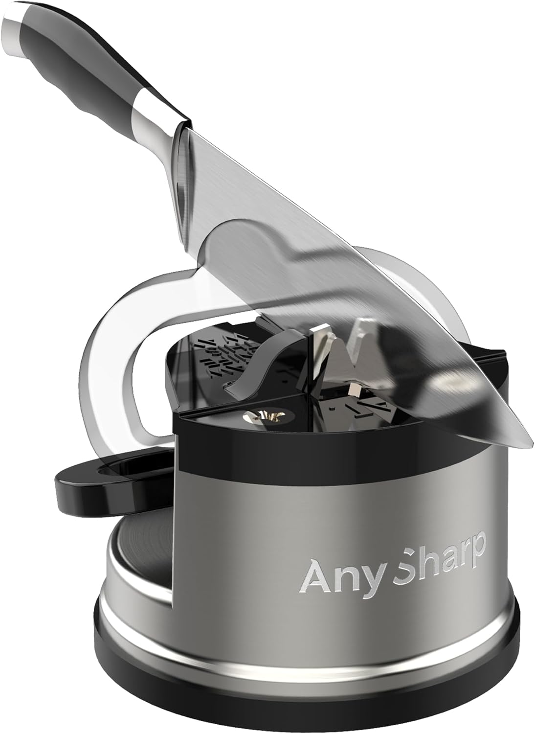 Detalle 2 de AnySharp Pro Afilador de Cuchillos con Ventosa, Metal Cepillado🔪