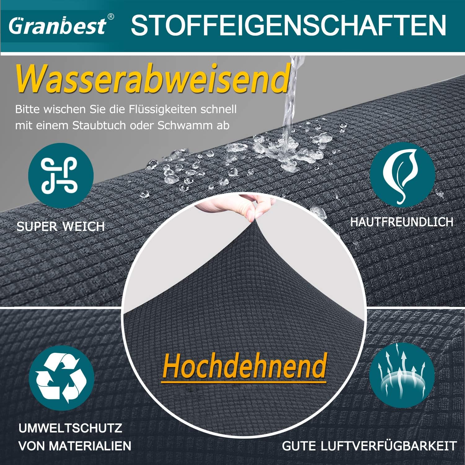 Detalle 2 de Granbest 1 bankzithoes voor 3-zits, waterafstotend jacquard, grijs