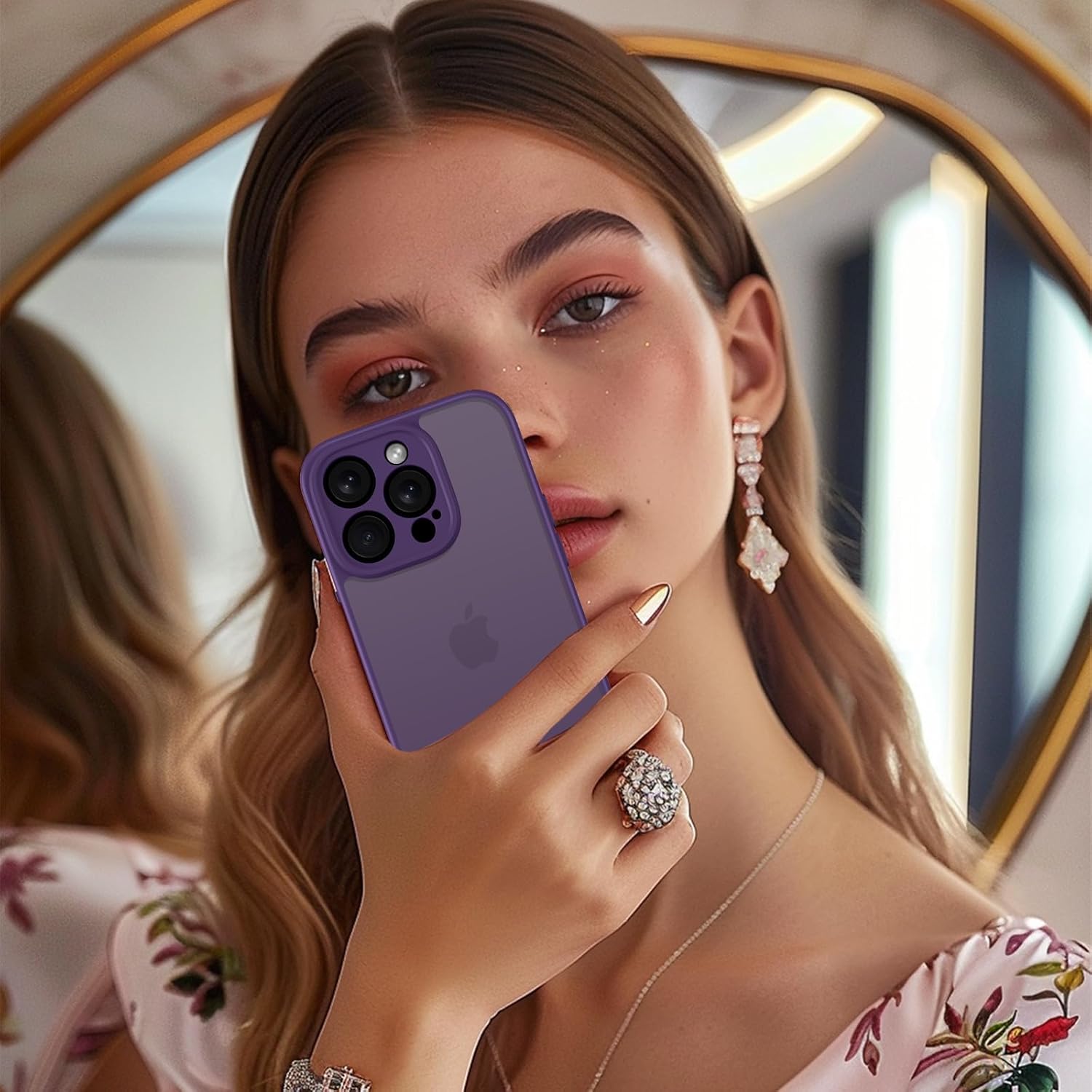 Thumbnail 5 de ORDA Schutzhülle für iPhone 13 Pro (6,1 Zoll) – stoßfest mit Kameraschutz und matter, durchscheinender Rückseite (dunkelviolett)