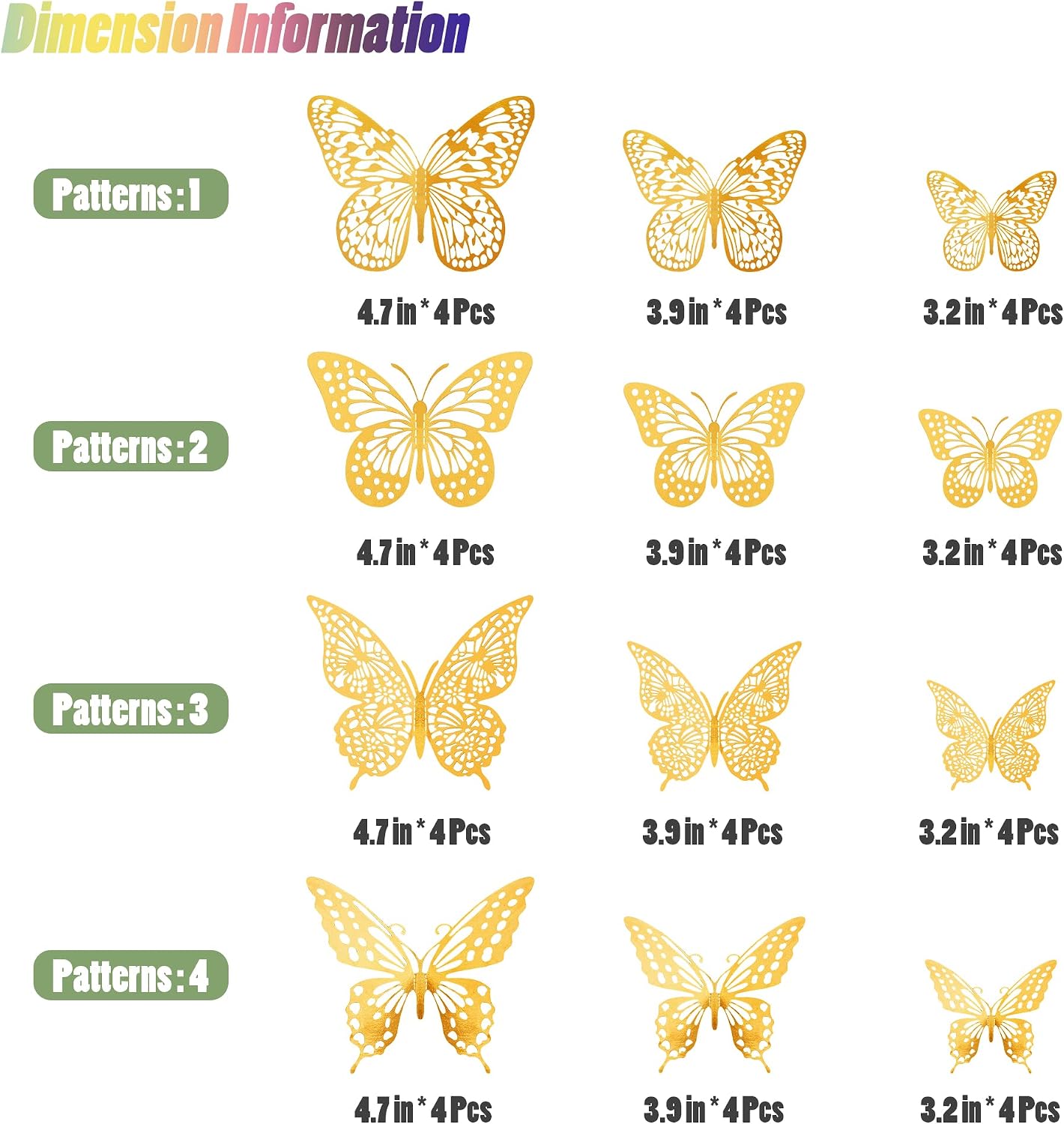 Detalle 1 de SAOROPEB 3D Gold Butterfly Wall Decor, 48-Piece Set with 4 Styles
