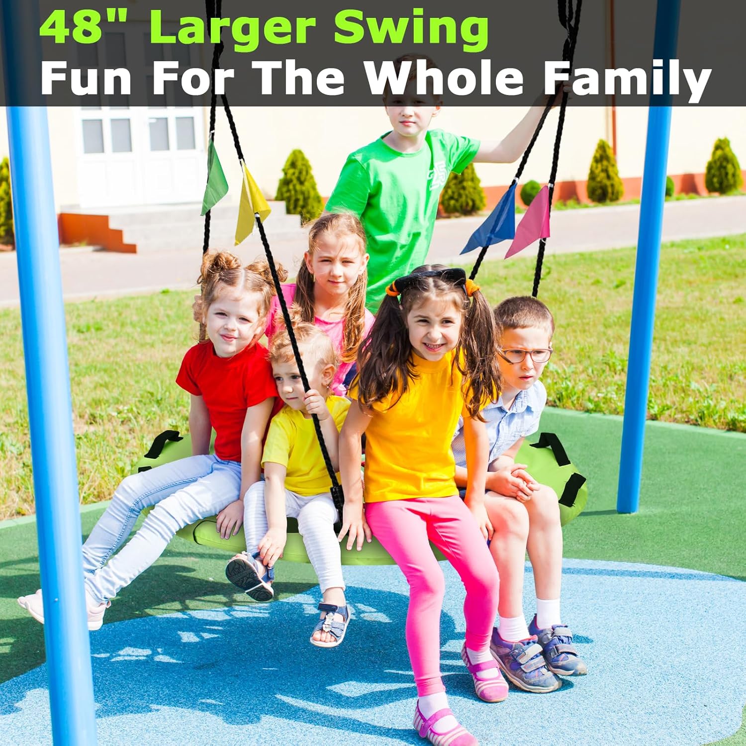 Detalle de 48 inch Tree Swing (Larger Saucer Flying Swing) with Adjustable Hanging Straps, 900 lbs Capacity, Outdoor Playground — Green