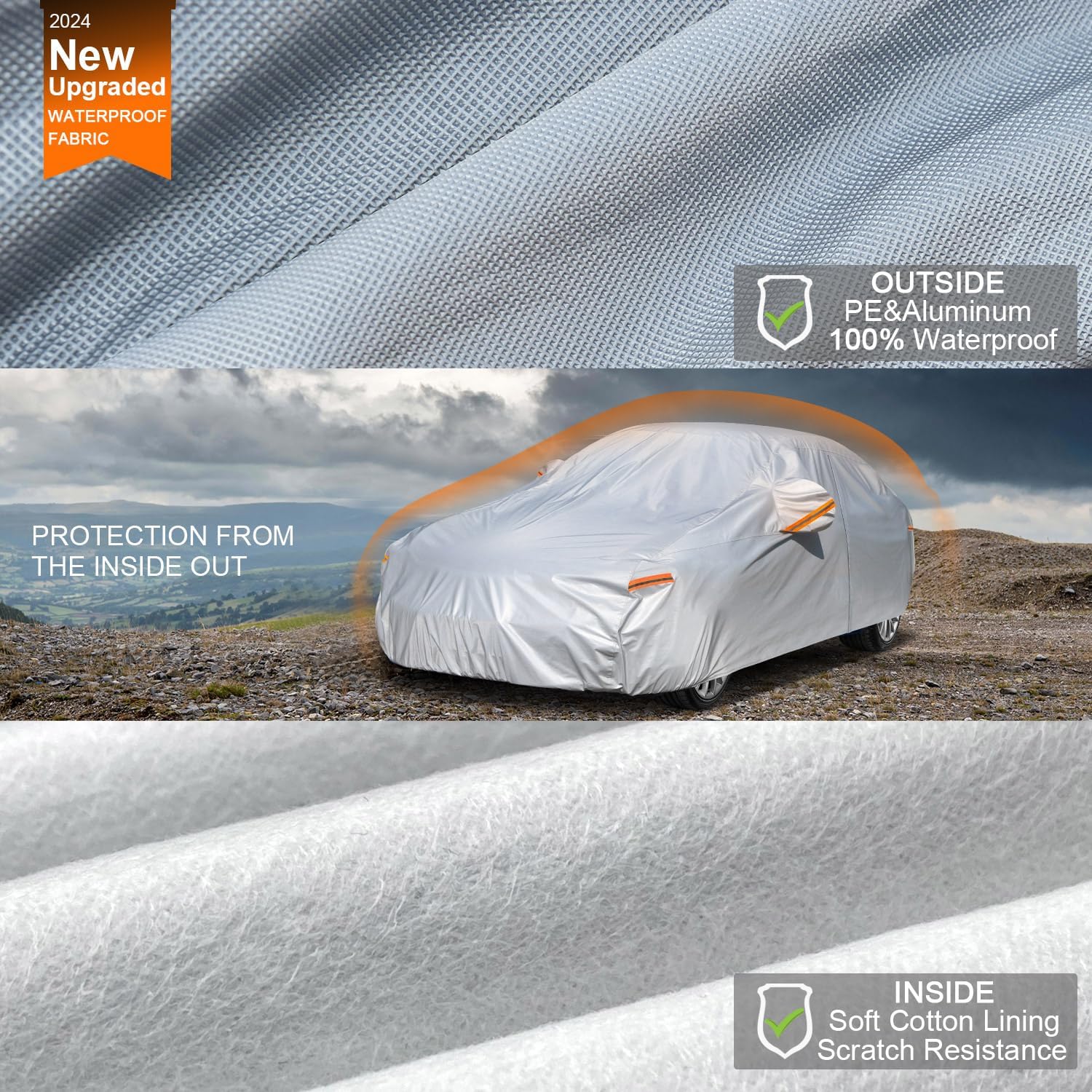 Thumbnail 1 de Kayme 6 Layers Car Cover for Sedans (A2 3XL) – All Weather Waterproof Outdoor Full Cover with Zipper, Aluminum Reflective Layer, and Wind Straps