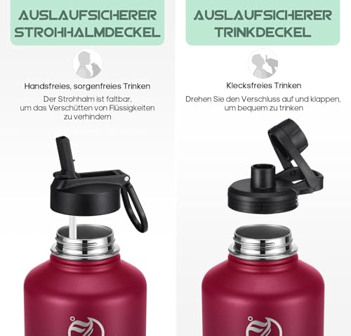 Detalle de HydroPal Edelstahl-Isolierflasche 1,9 l mit zwei Deckeln und Vakuumisolierung