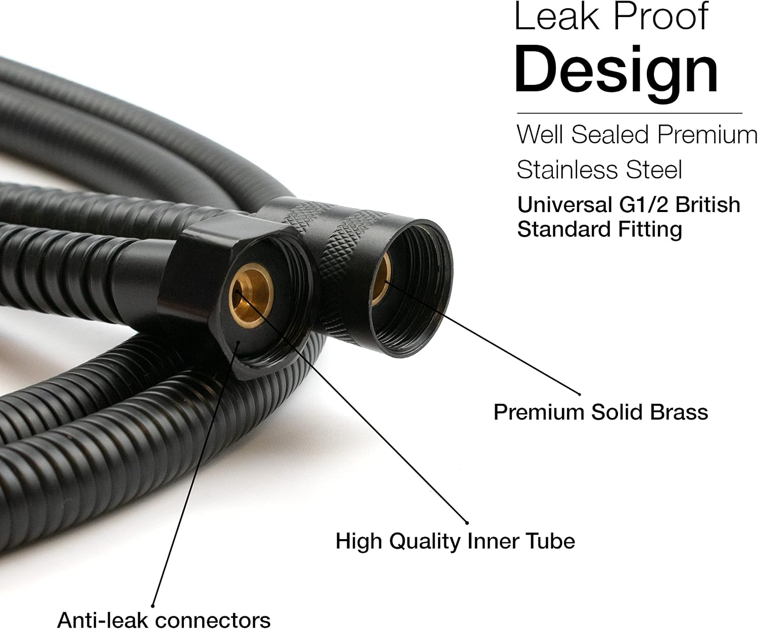 Thumbnail 1 de Xcel Home 1.5m Black Leakproof Flexible Stainless Steel Anti-Kink Shower Hose