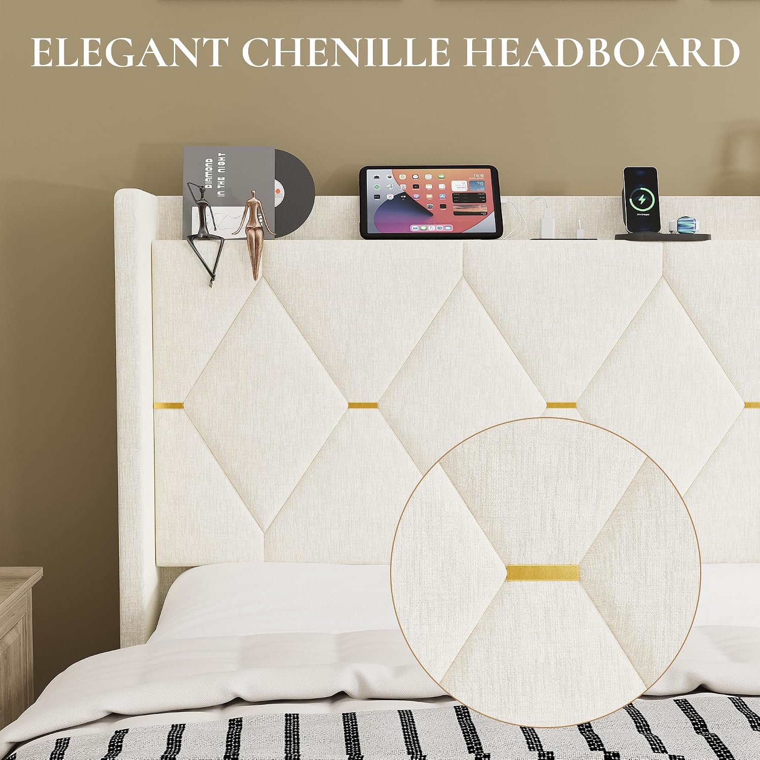 Detalle de SHA CERLIN Upholstered Bed Frame, King Size