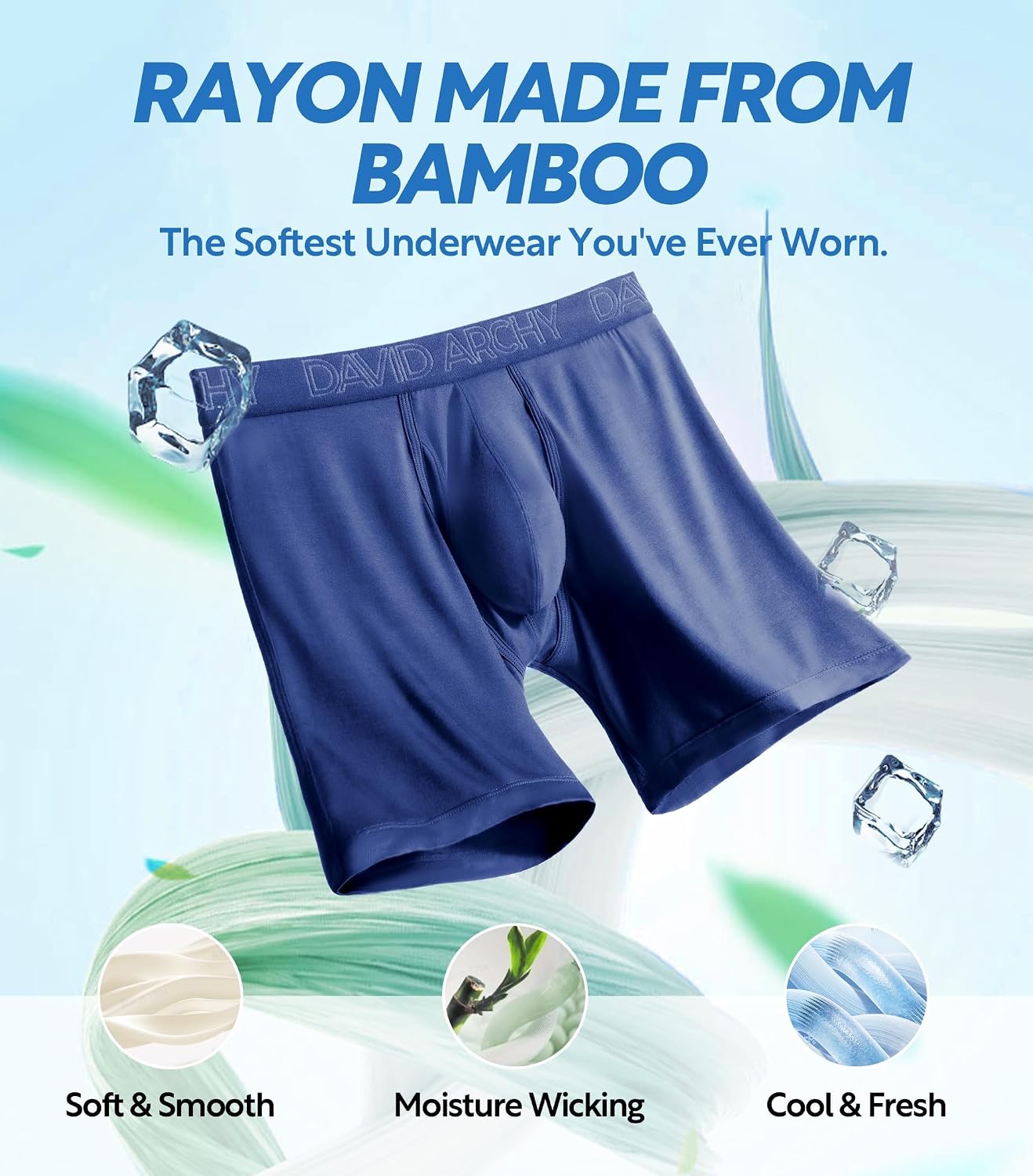 Detalle 2 de DAVID ARCHY MDANK17 Men's Bamboo Rayon Breathable Boxer Briefs Multipack