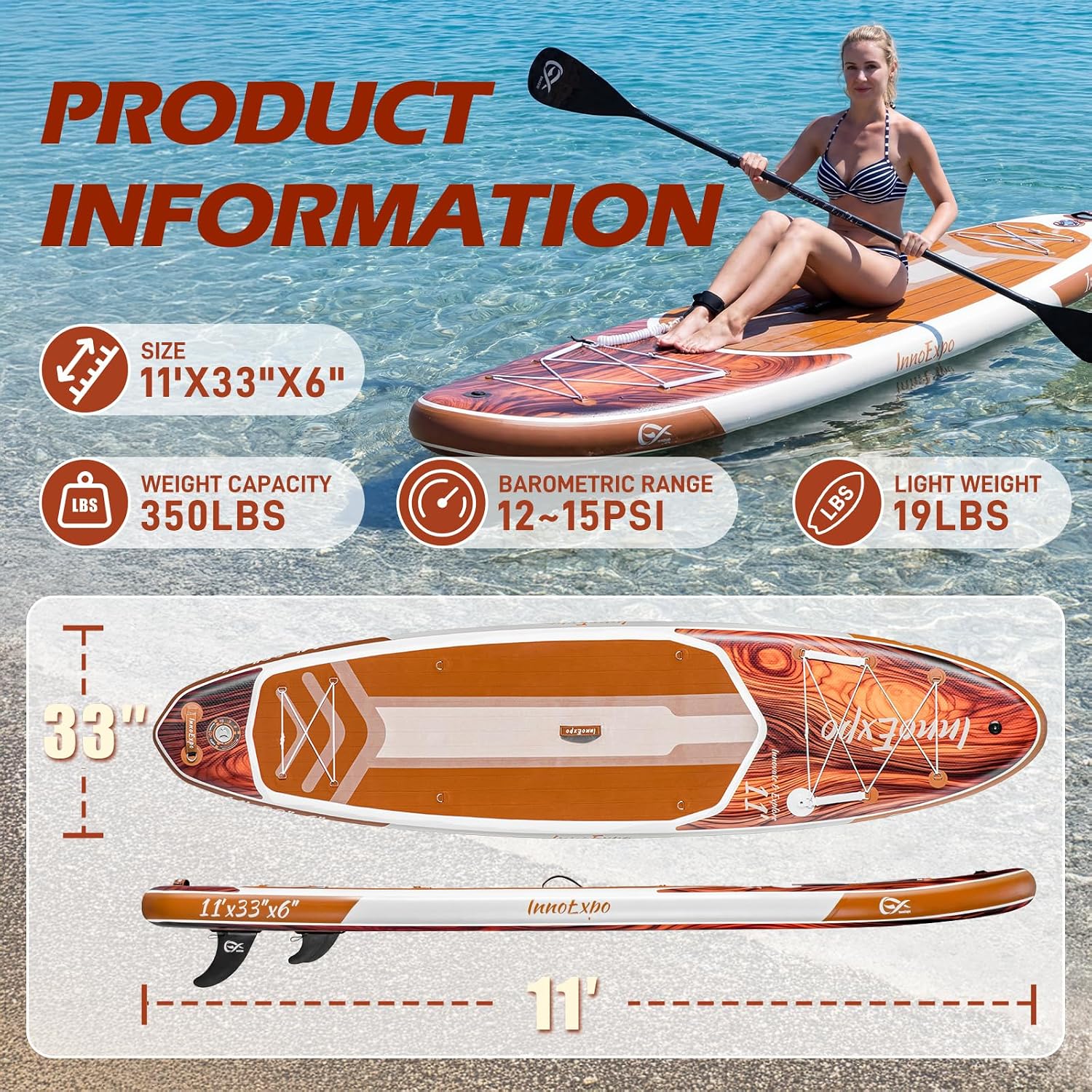 Thumbnail 1 de InnoExpo 11' Inflatable Stand Up Paddle Board with Premium Accessories