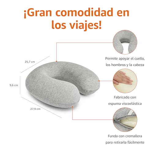 Detalle de Amazon Basics Semicircular Almohada para cuello de espuma viscoelástica (gris)