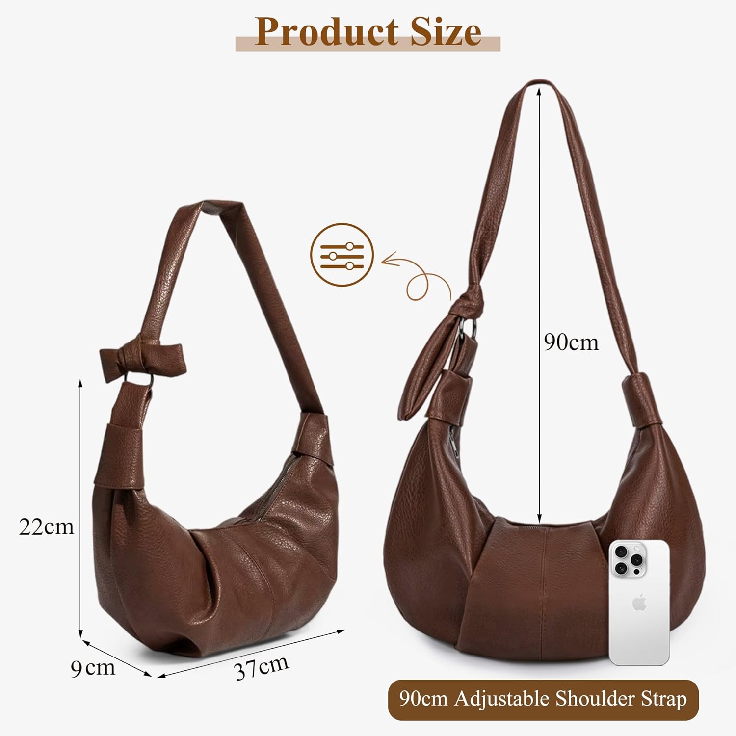 Thumbnail 3 de Mabecol Damen Umhängetasche aus PU-Leder – Hobo/Shopper mit verstellbarem Schultergurt