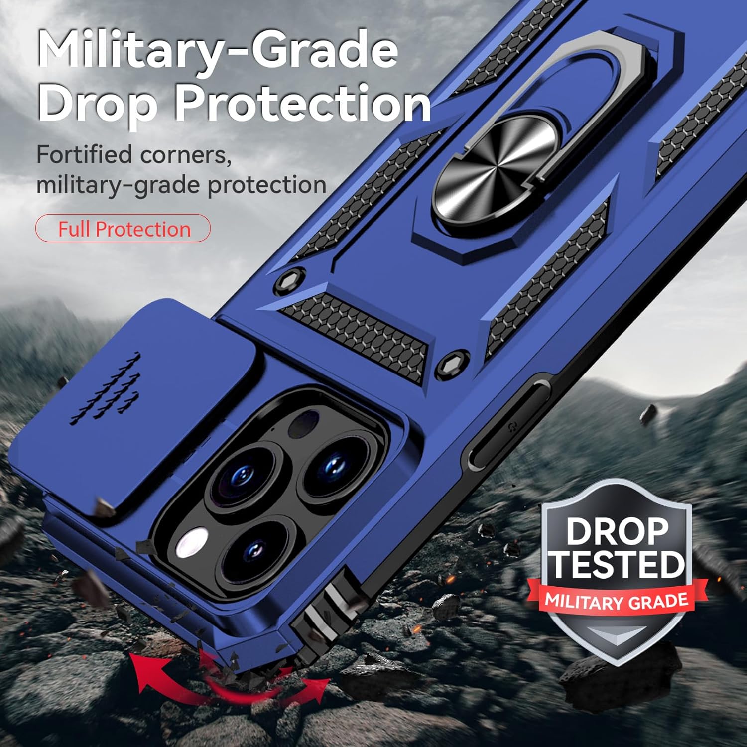 Thumbnail 2 de Yiakeng iPhone 15 Pro Max Case with Screen Protector – Military Grade 20ft Drop Tested, Slide Camera Cover & Magnetic Kickstand (Blue)