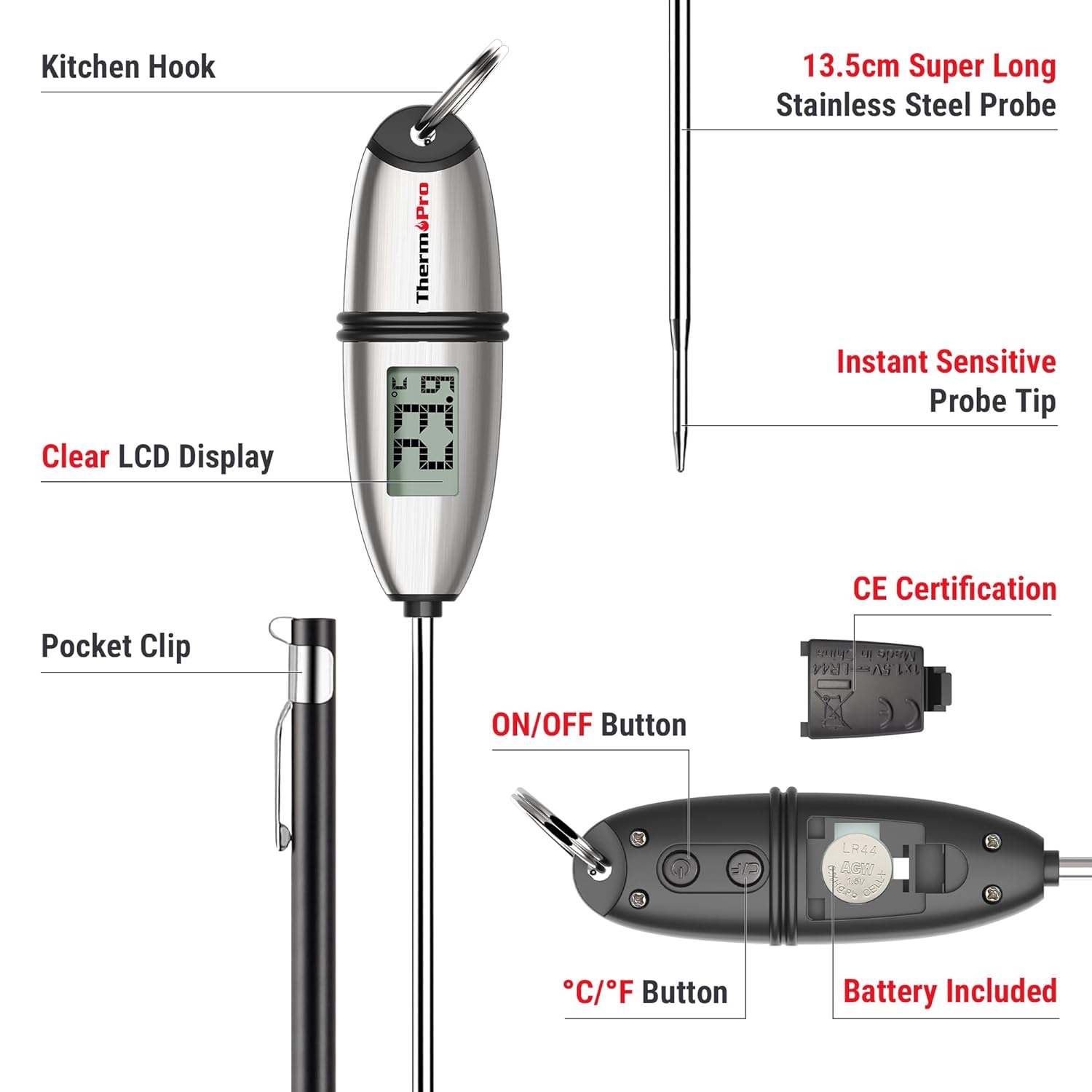 Detalle 2 de ThermoPro TP02S digitales Bratenthermometer 13,5 cm