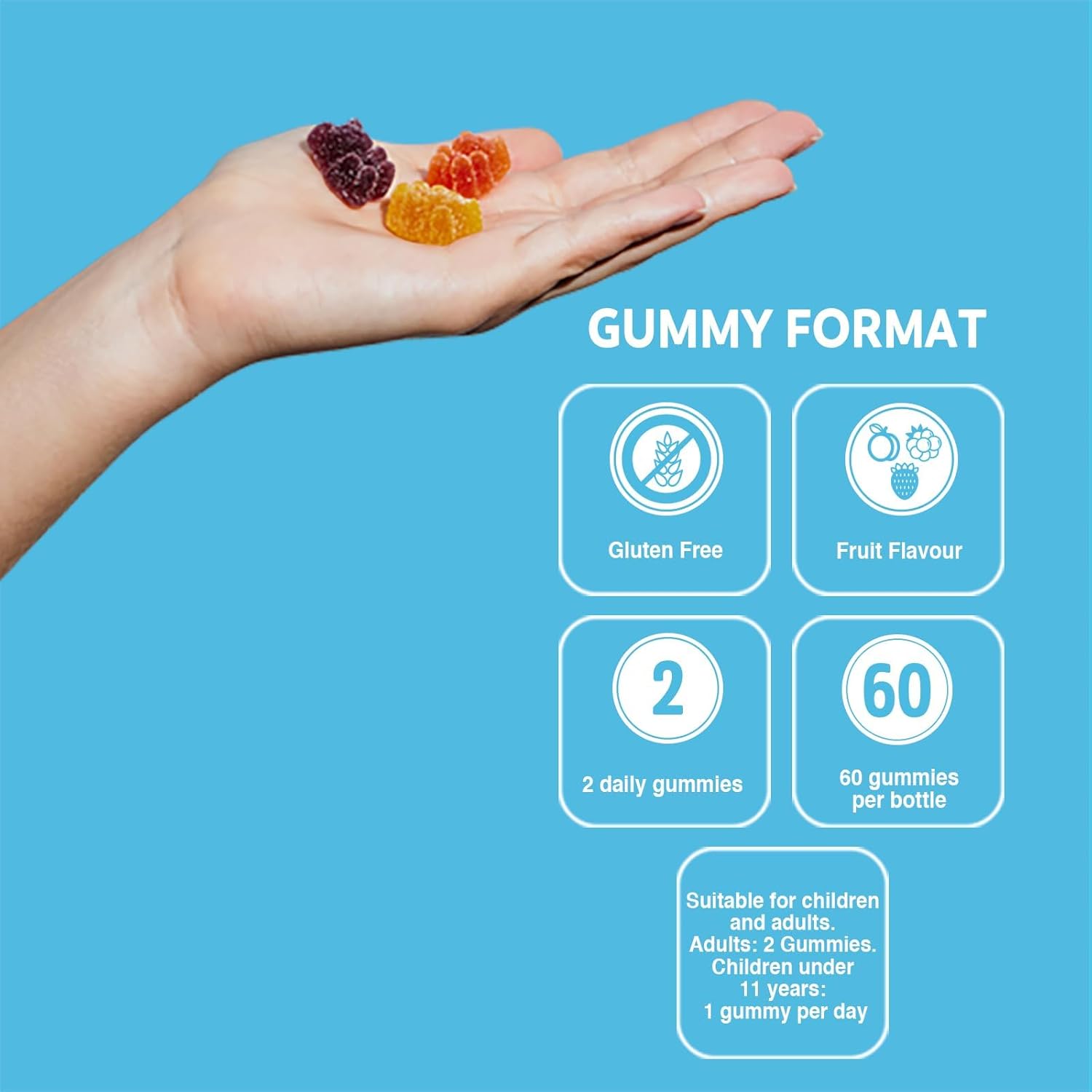 Thumbnail 5 de VITALDIN Probiotique Gummies – 500 millions d'UFC Bacillus Coagulans par dose + Vitamine B12, 60 gommes – saveur Fruits